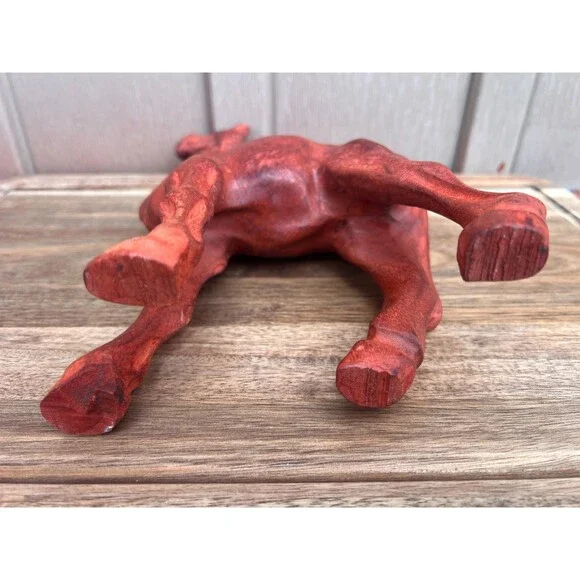 Vintage Hand Carved Wooden Camel Statue Red Toned Wood Figurine Sculpture Large - Picture 6 of 11